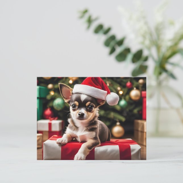 Postal Cachorro de Navidad Chihuahua (Anverso de pie)