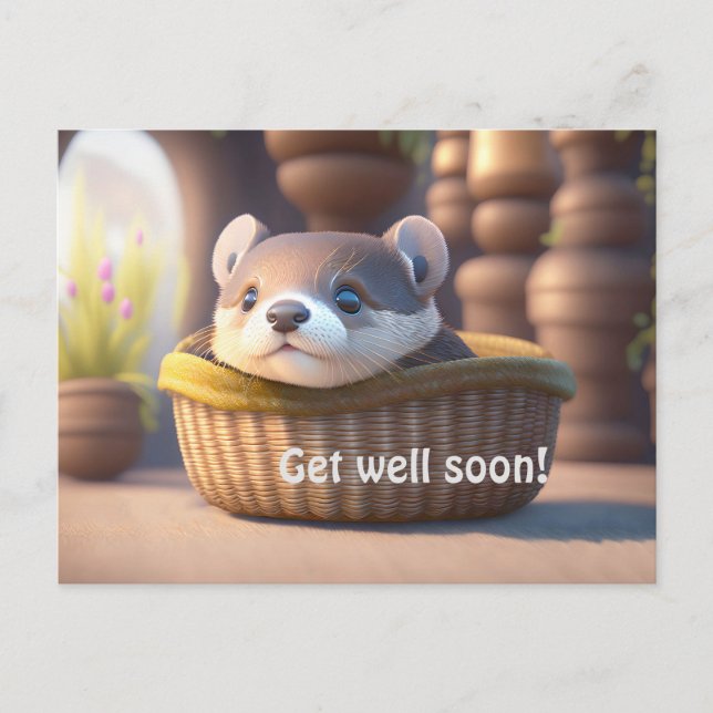 Postal Cachorro de nutria lindo en una cesta - personaliz (Anverso)