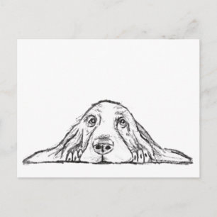 Postal cachorro de ojos simples negro y blanco de basset 