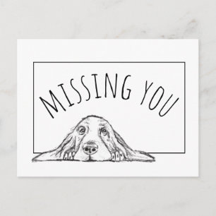 Postal cachorro de ojos simples negro y blanco de basset 