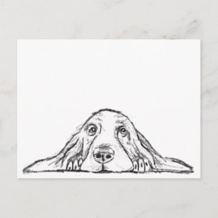 Postal cachorro de ojos simples negro y blanco de basset