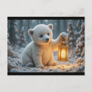 Postal Cachorro de oso polar con linterna Invierno mágico