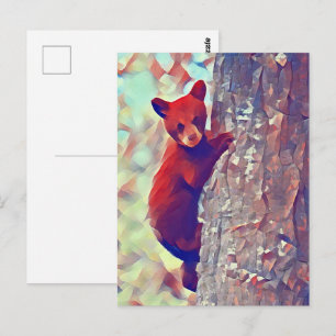 Postal Cachorro de oso subiendo árbol