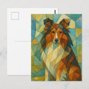 Postal Cachorro de oveja Shetland Cubista Sentado