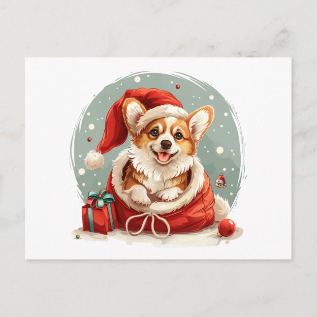Postal cachorro de Pembroke Welsh Corgi de Navidad (Anverso)