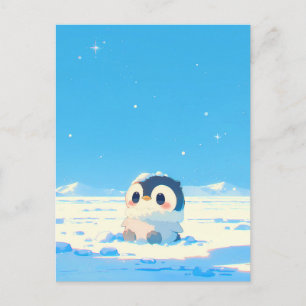 Postal Cachorro de pingüino adorable en un paisaje ártico