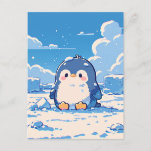 Postal Cachorro de pingüino adorable en un paisaje ártico