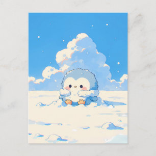 Postal Cachorro de pingüino adorable en un paisaje nevado
