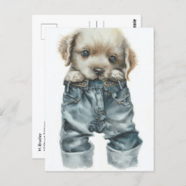 Postal Cachorro en el arte de los jeans