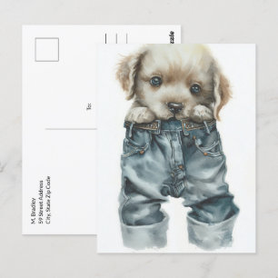Postal Cachorro en el arte de los jeans