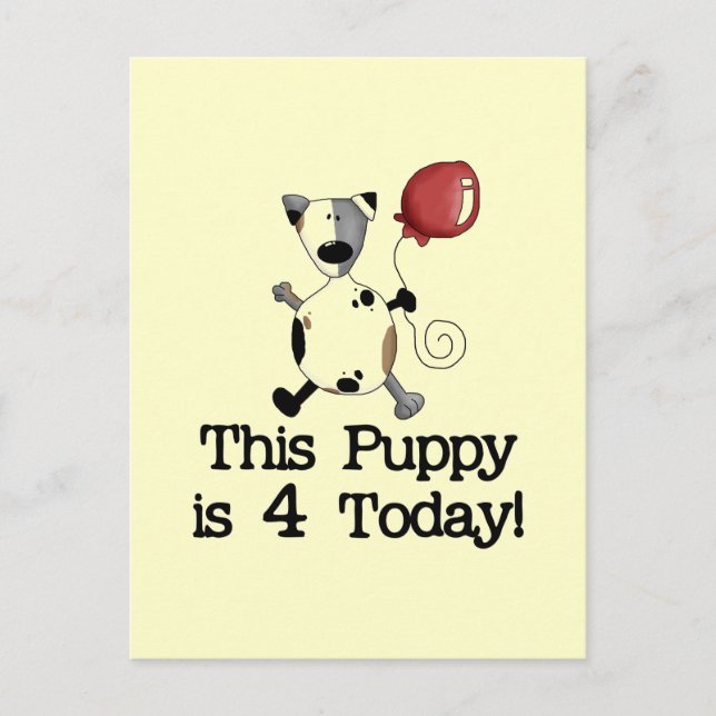 Postal Cachorro es 4 camisetas de cumpleaños y regalos (Anverso)