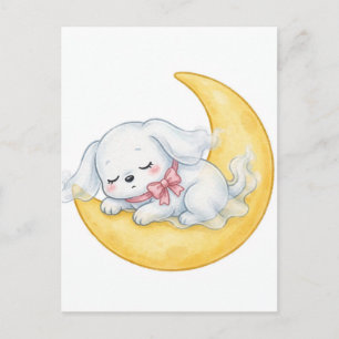 Postal Cachorro Fantasma Durmiendo con Lazo Rosa y Luna C