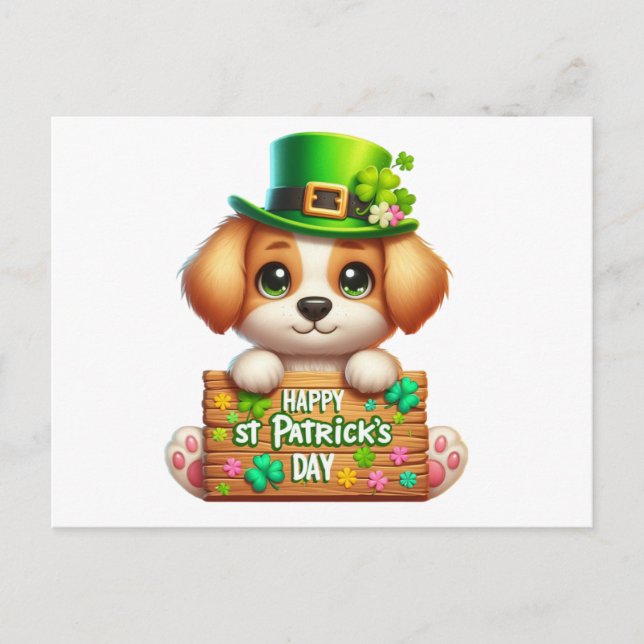 Postal Cachorro feliz Día de San Patricio (Anverso)