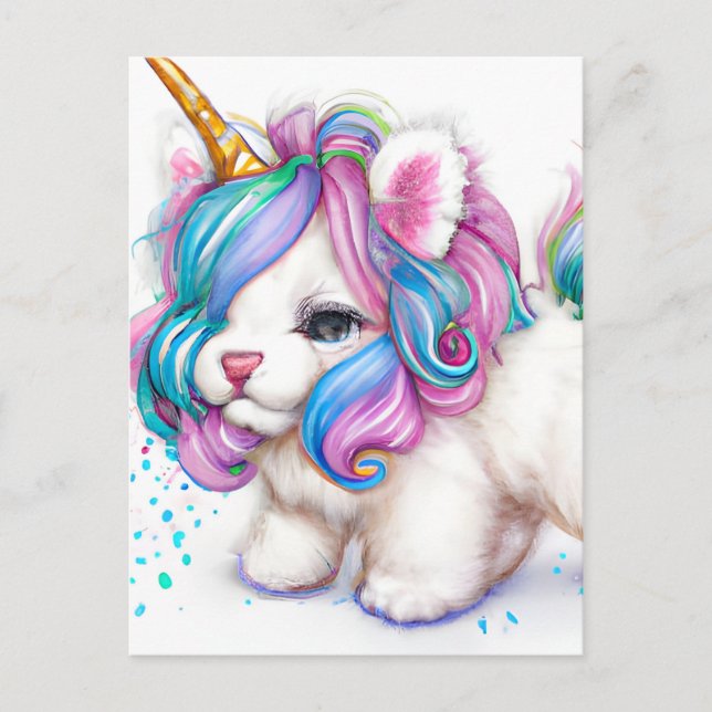 Postal Cachorro Fluffy Unicorn (Anverso)