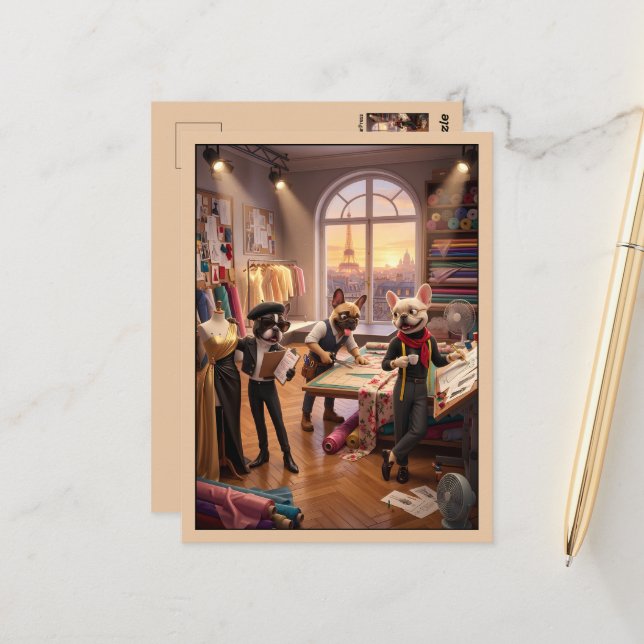 Postal Cachorro francés antropomórfico 3D lindo (Anverso/Reverso In Situ)