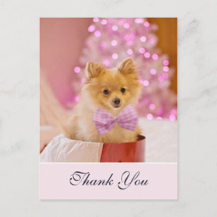 Postal Cachorro Navideño Adorable con Foto de Lazo Rosa G