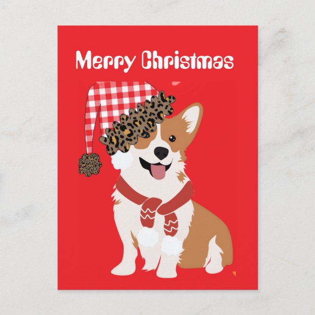 Postal Cachorro Navideño Adorable con Gorro de Santa (Anverso)