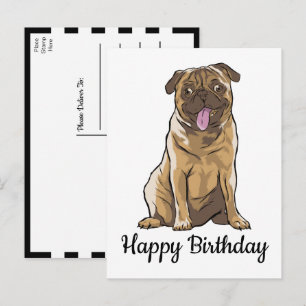 Postal Cachorro Negro Blanco Cartoon Pug Cumpleaños Perri
