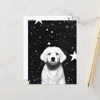 Cachorro negro y blanco retro y grandes estrellas