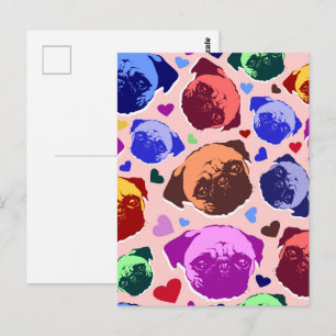 Postal Cachorro Pug estilo PopArt Retro