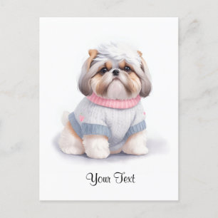 Postal Cachorro Shih Tzu Personalizado de Acuarela Adorab