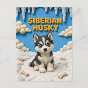 Postal Cachorro siberiano husky lindo, perro bebé