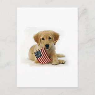 Postal Cachorro y bandera de Golden Retriever