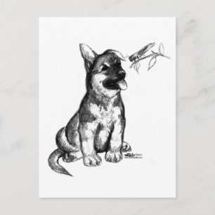 Postal Cachorro y saltamontes