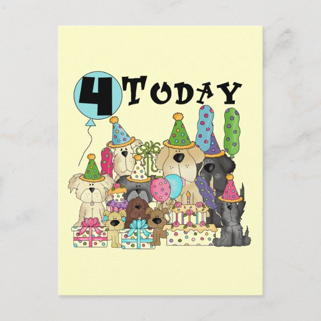 Postal Cachorros 4º cumpleaños Camisetas y regalos (Anverso)