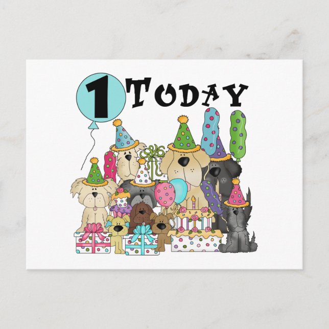 Postal Cachorros Camisetas de Bash de cumpleaños y regalo (Anverso)