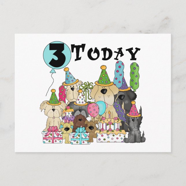Postal Cachorros camisetas y regalos de cumpleaños (Anverso)