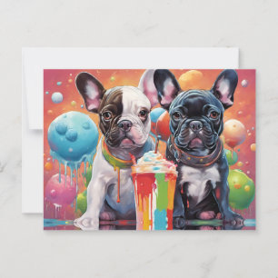 Postal Cachorros de Bulldog franceses , Milkshake