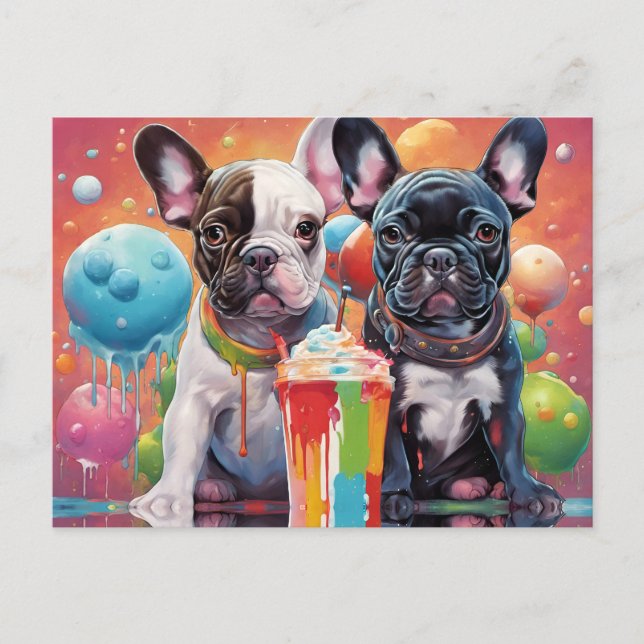 Postal Cachorros de Bulldog franceses , Milkshake (Anverso)