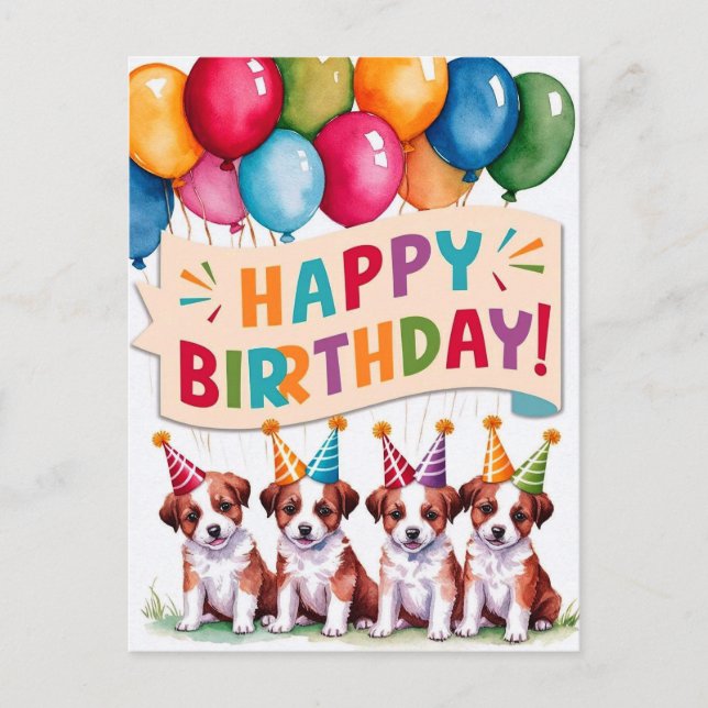 Postal cachorros Feliz Cumpleaños (Anverso)