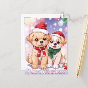Postal Cachorros festivos con Navidades navideños
