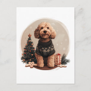 Postal Cachorros Goldendoodle de Navidad