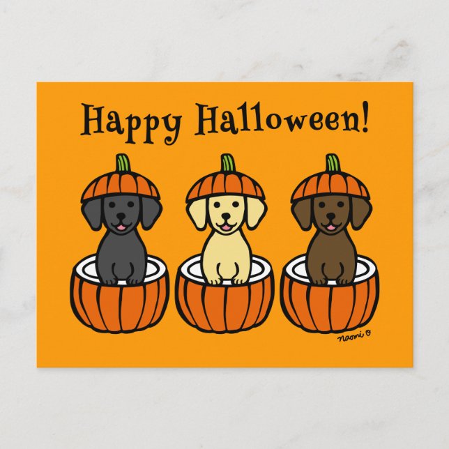 Postal Cachorros y calabazas de Halloween Labrador (Anverso)