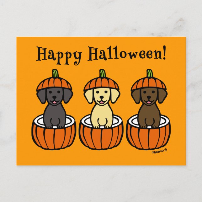 Postal Cachorros y calabazas de Halloween Labrador (Anverso)