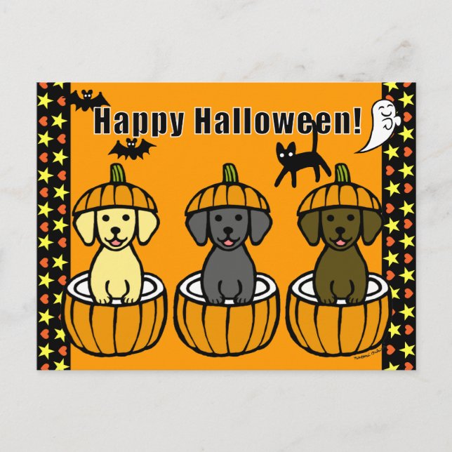 Postal Cachorros y calabazas de Halloween Labrador (Anverso)