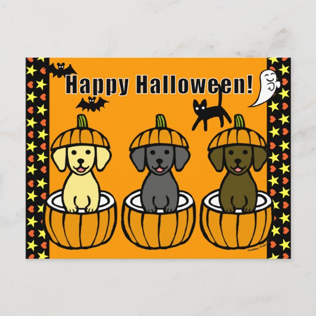 Postal Cachorros y calabazas de Halloween Labrador (Anverso)