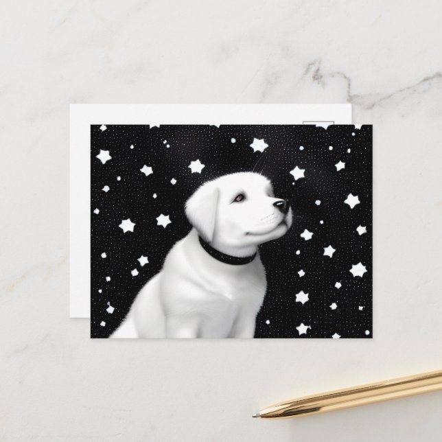 Postal Cachorros y estrellas retro negros y blancos (Anverso/Reverso In Situ)