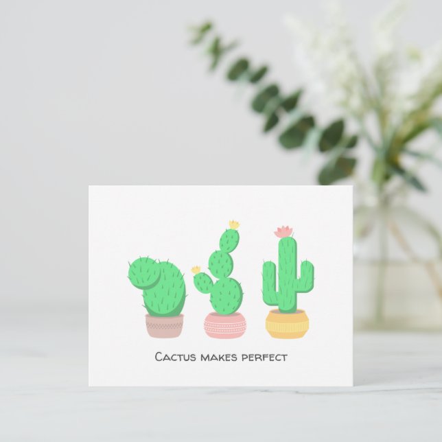 Postal Cacti Potente - Cactus Hace Perfecto (Anverso de pie)