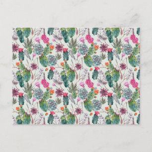 Postal Cactus de acuarela Boho exótico y patrón suculento