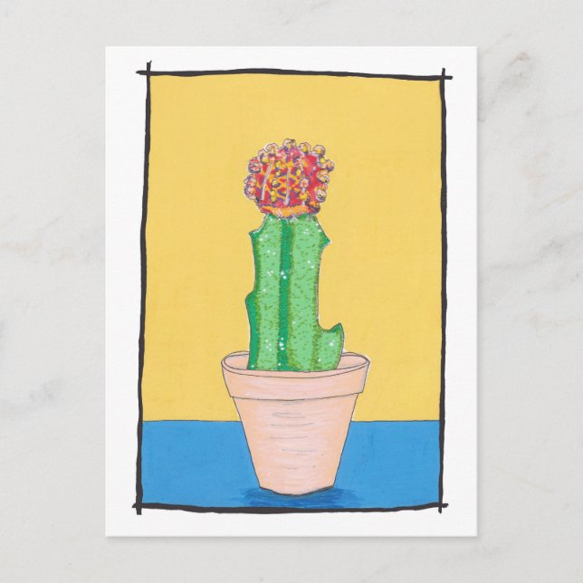 Postal Cactus de bola roja, dibujo de arte lindo e ingenu (Anverso)