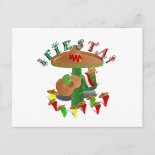 Postal Cactus de Fiesta con Sombrero y Guitarra