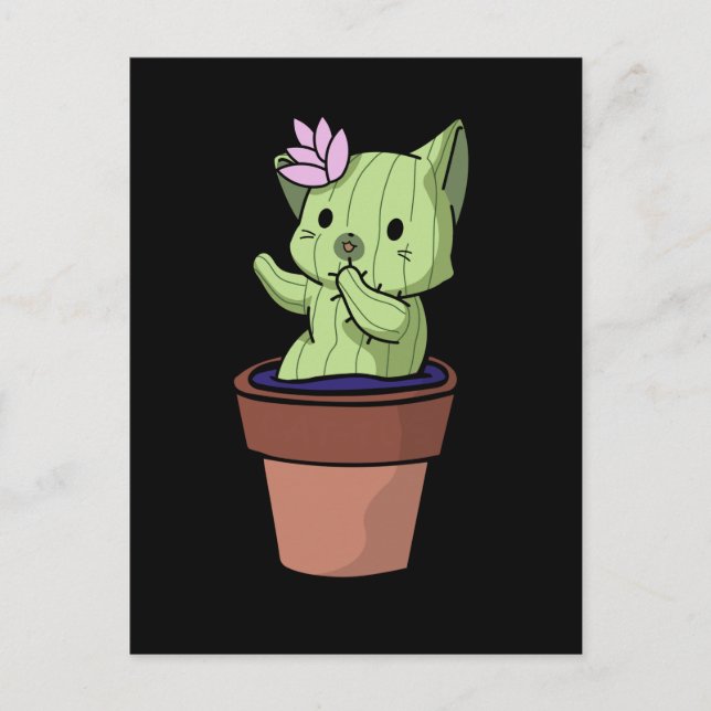 Postal Cactus de gato kawaii jardinería gatito lindo (Anverso)
