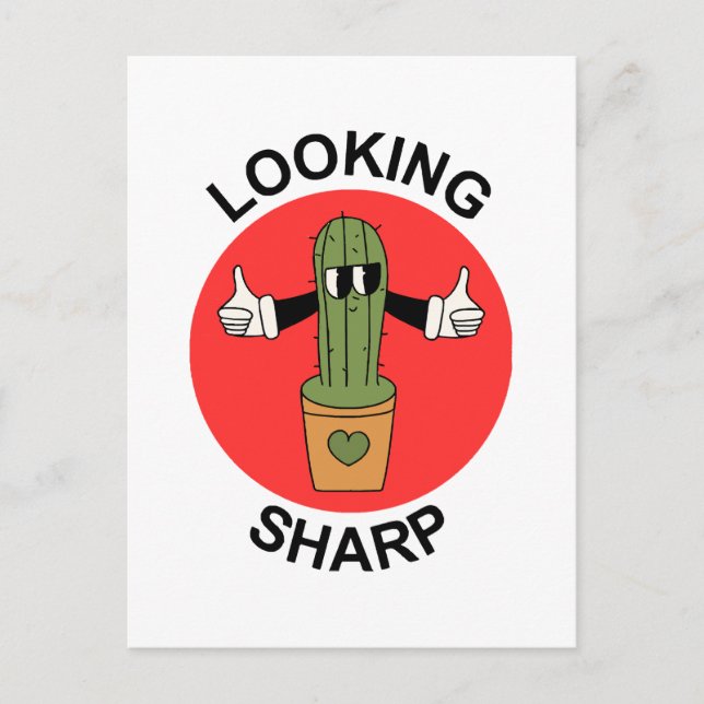 Postal Cactus de juego de palabras Looking Sharp (Anverso)