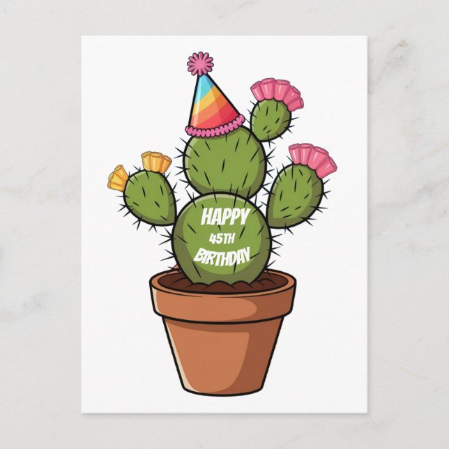 Postal cactus de peras machacadas con gorra de cumpleaños (Anverso)