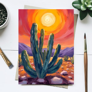Postal Cactus del desierto   Pintura de paisaje natural a