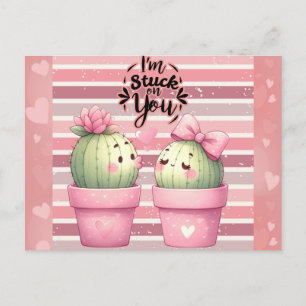 Postal Cactus Día de San Valentín rosa gracioso
